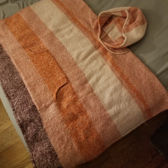 Striped Hooded Sweater in Pink and Orange poncho wrap medium/ large - Picture 4 of 6
